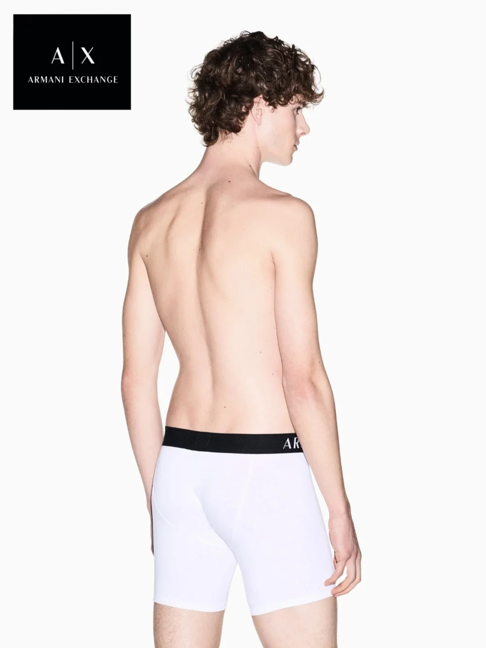 NWT Armani Exchange Men's Medium White Boxer Briefs with Black Logo Waistband